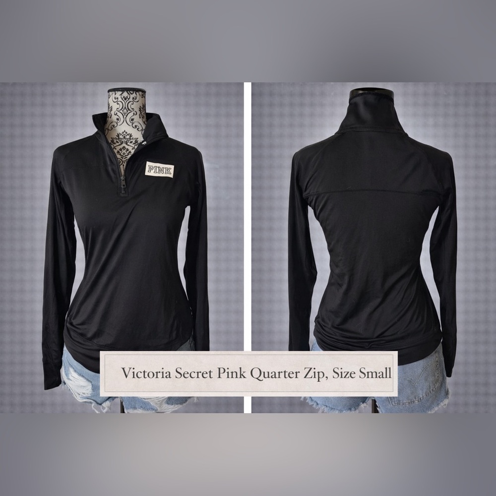Victoria’s Secret PINK Quarter Zip Pullover Size Small Black Athletic Top